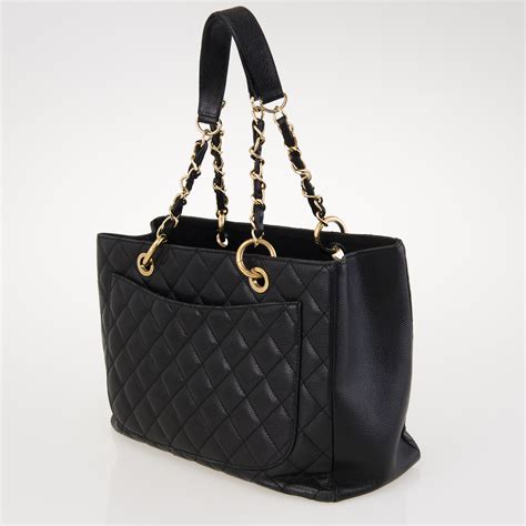 chanel black quilted caviar leather grand shopping tote|CHANEL Caviar Quilted Grand Shopping Tote GST Black.